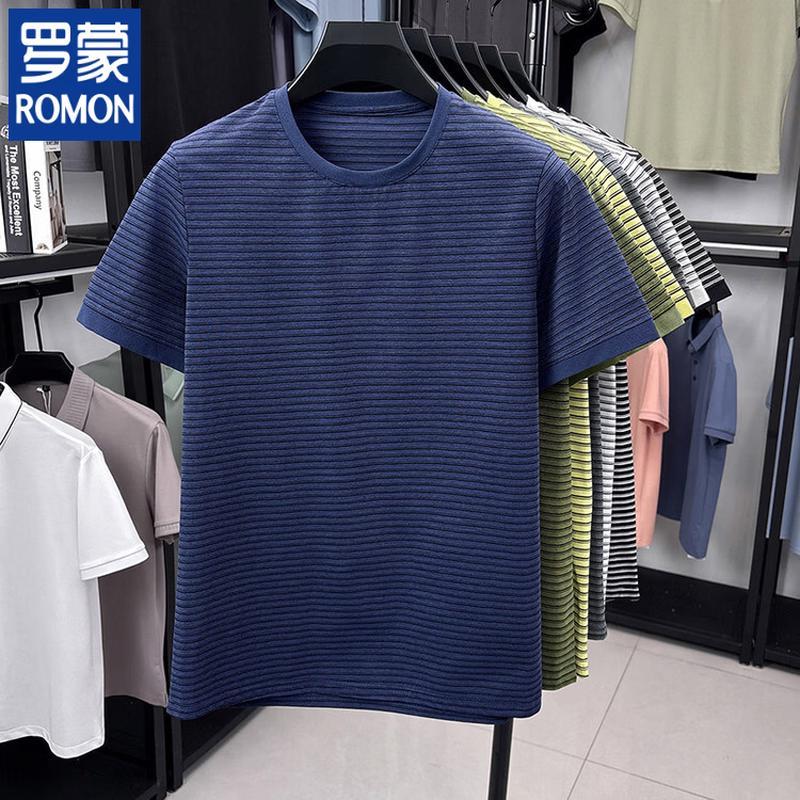 ROMON Men s 2026 Summer Colorblock Stripe Round Neck Short Sleeve T-Shirt 110/L