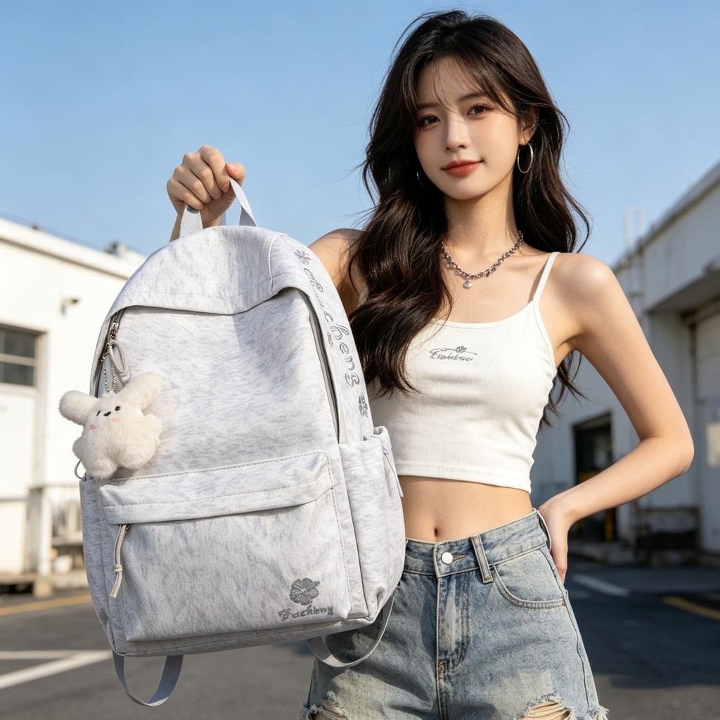 Schoolbag1011 Embroidery Letter Backpack School Bag College Student Large Capacity Backpack Breathable Lightweight Campus School Season