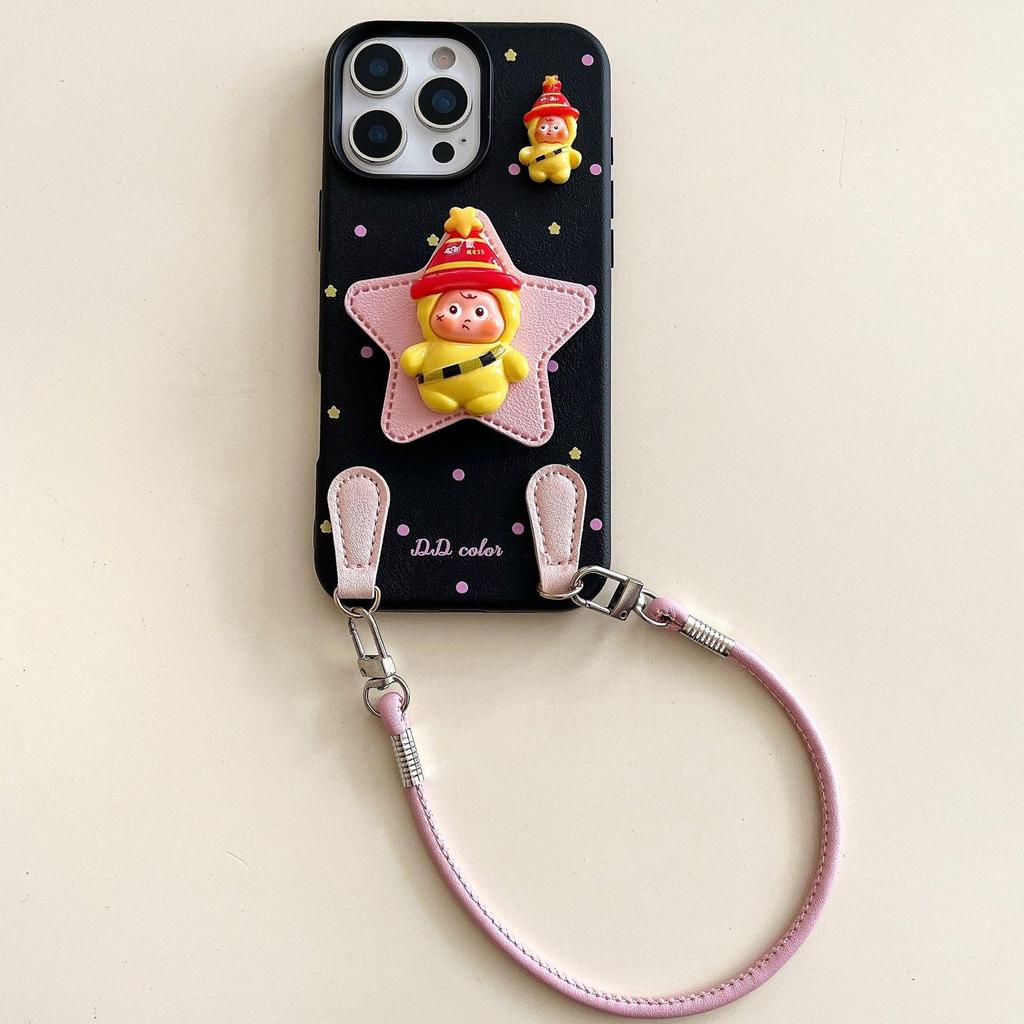Tecknad Stjärnman iPhone-skal: Kompatibel med iPhone 13-16, Konstläder, Fallsäker, Snodd ingår, Passar Apple 17 Pro