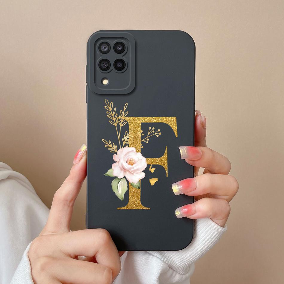 Elegant Case For Samsung M22 M32 4G 5G Rose Letter Phone Shell Lens Protective Cover For Galaxy M32 M22 Liquid Silicone Bumper