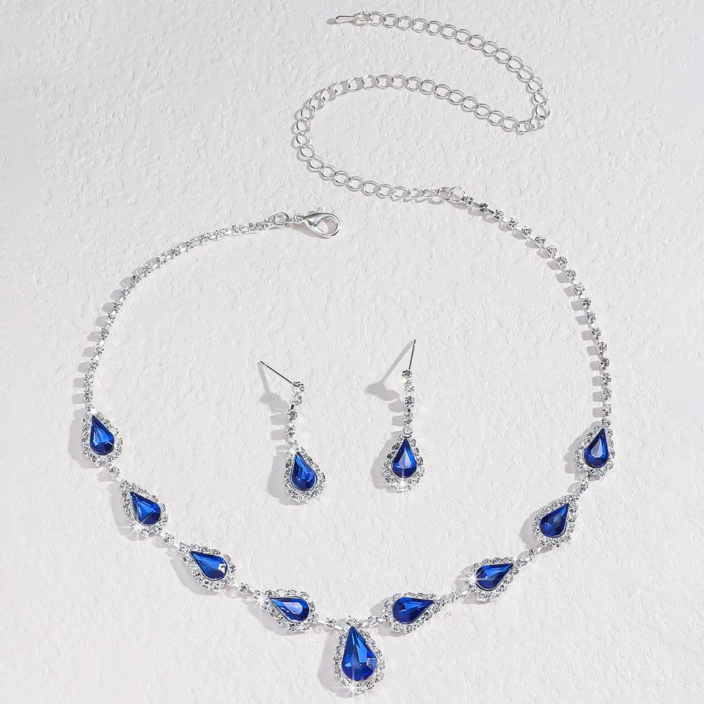 Modisches schwarzes Kristall-Halsketten-Ohrring-Schmuckset, vollbesetzt mit Diamanten, zweiteilig, Mode