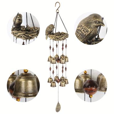 Carillon à vent nid d'oiseau, Carillons clochettes d'oiseaux avec 12 clochettes à vent pour un cadeau Glory pour la Fête des Mères, Décoration à suspendre pour jardin, cour, église