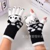Gloves women's winter open fingers thickened warm male and female students writing cold-proof plush panda antifreeze gloves