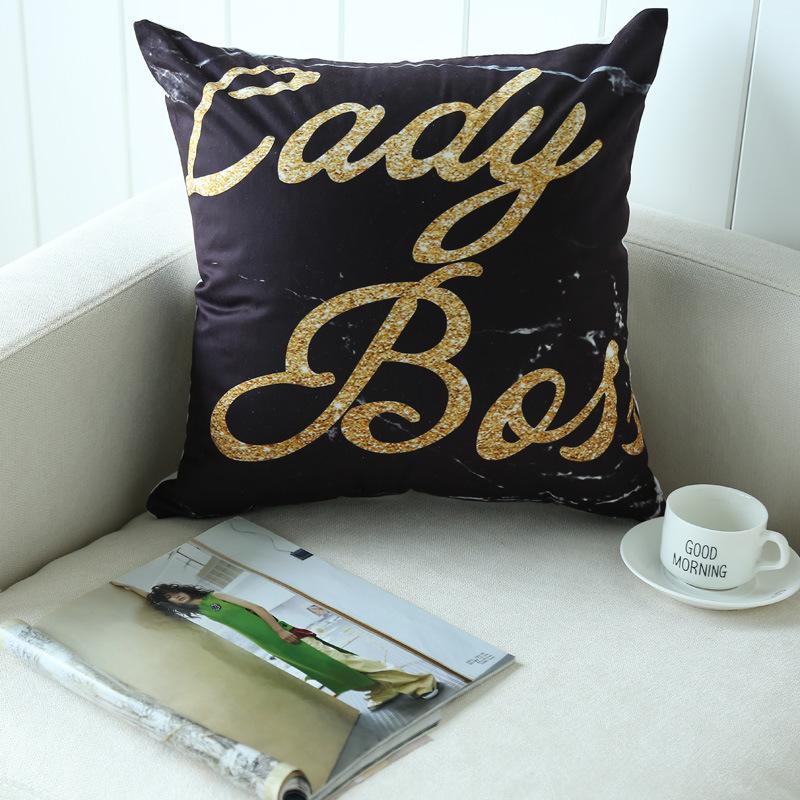 Nordic Marble Ins Style Black Gold Pillowcase Short Plush Hot Stamping Car Sofa Pillowcase Without Pillow Core