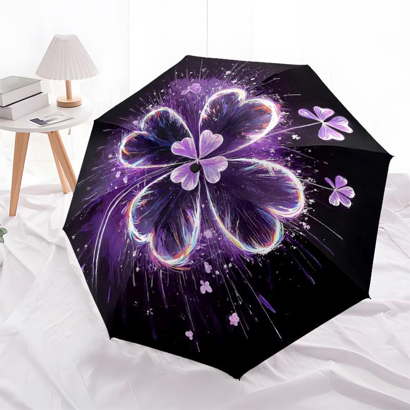 1pc Floral Mandala Automatic Folding Umbrella - Compact 8-Rib Design, Durable Plastic & Iron, Lightweight for Outdoor Daily Use