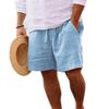 Men's 2026 Summer Cotton Linen Drawstring Shorts - Elastic Waist, Straight Leg, Solid Color, Breathable, Casual Beachwear.