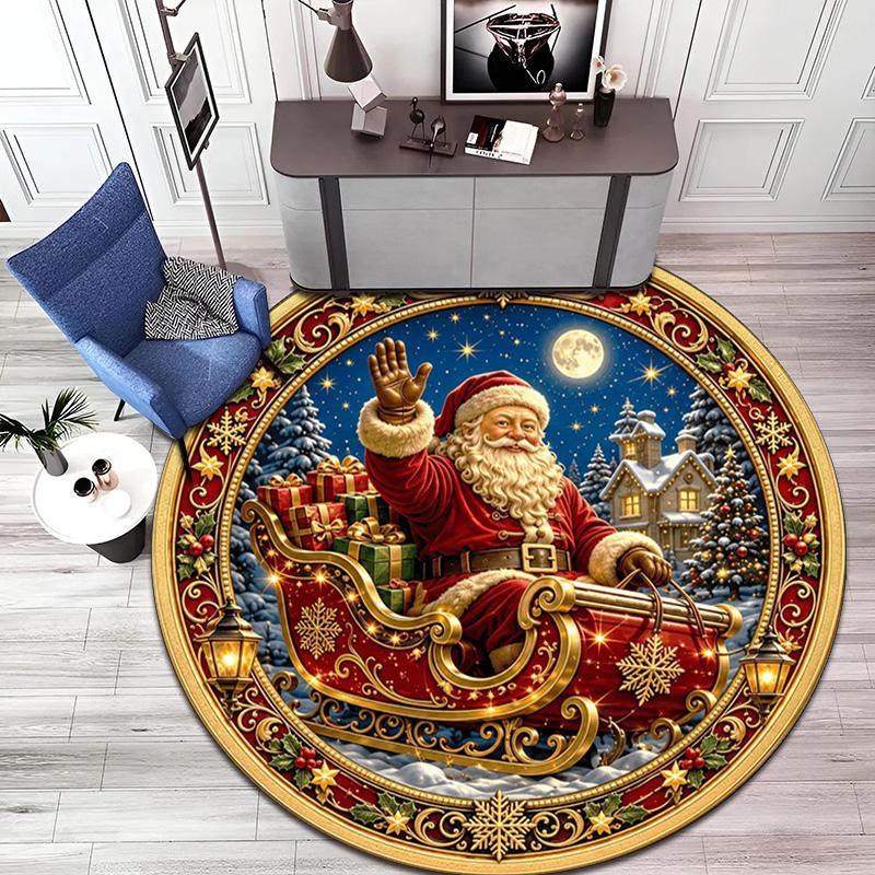 Cute Christmas Day Gift Bell Santa Claus Snowman Christmas Tree round rug Home Soft Decorative Anti slip Chair Mat Carpet Outdoor Floor Mat Carpet 6
