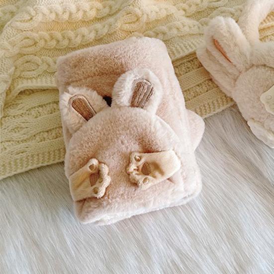 Women Winter Plush Gloves Thickened Warm Fuzzy Rabbit Mittens Girls Convertible Winter Fingerless Mittens