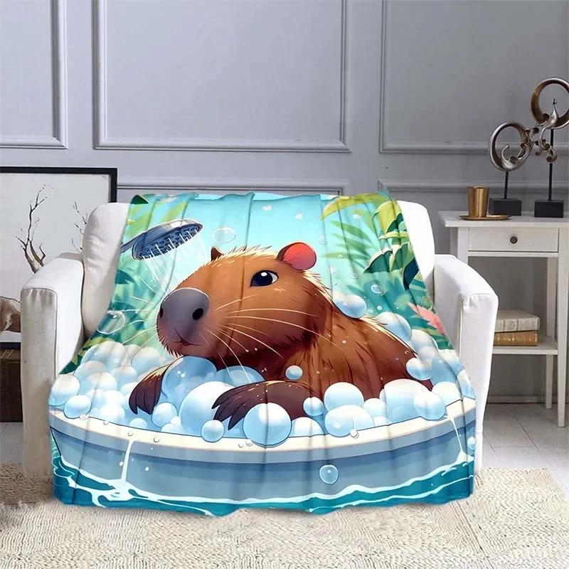 MINISO Capybara Printed Blanket Children Adult Blanket Soft and Warm Bedding for Bed Sofa Outdoor Travel Cover Blanket