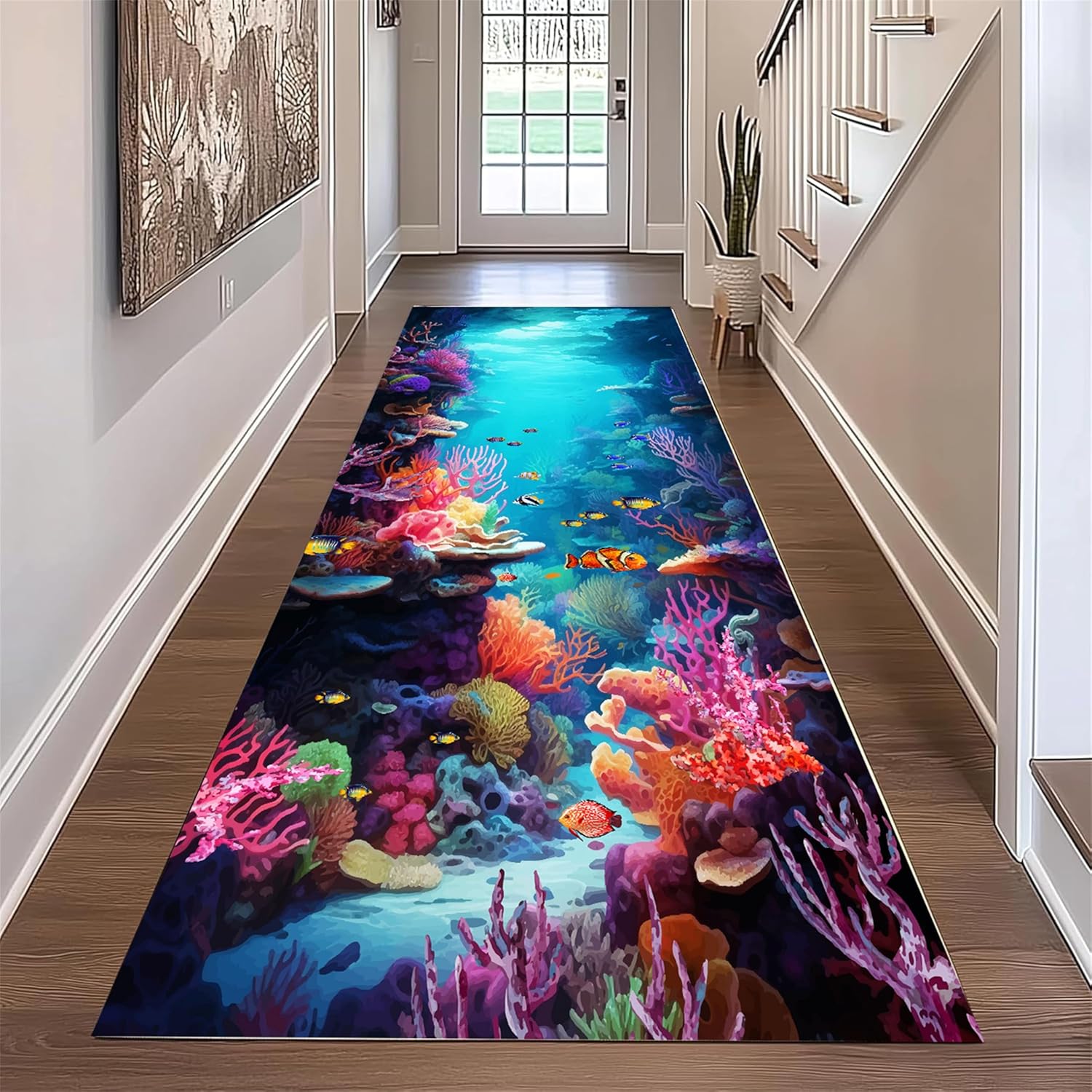 

Килимок-доріжка на тему Океану 3D-візія Риби Коралового рифу Морські зірки Медузи Друкований Нековзкий Килим для Передпокою Вітальні Декор Підлоги 40X120CM