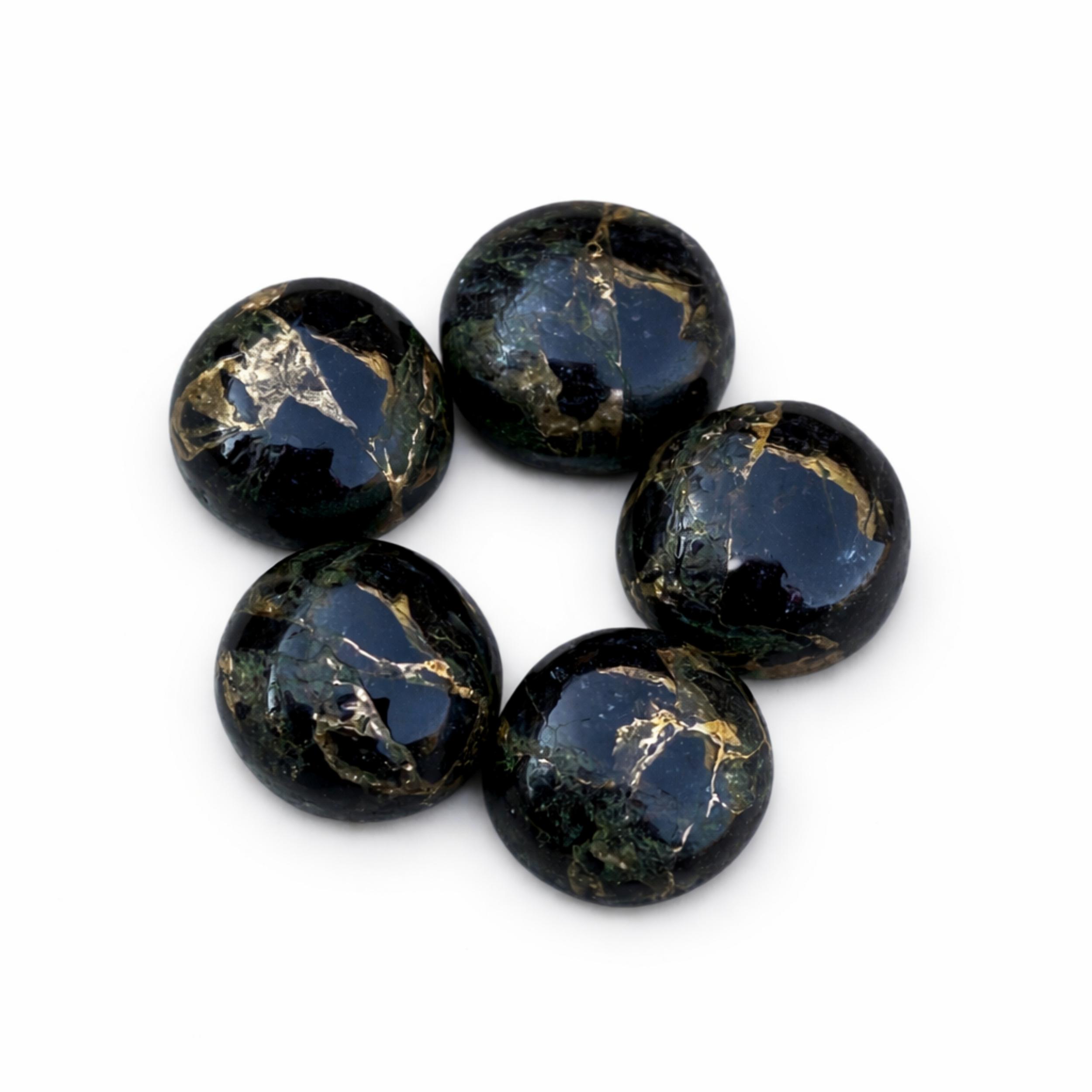 

Black Copper Turquoise Round Cabochon, Flat Back Natural Gemstone All Sizes, High Grade Stone for Jewelry Making 5mm чёрный
