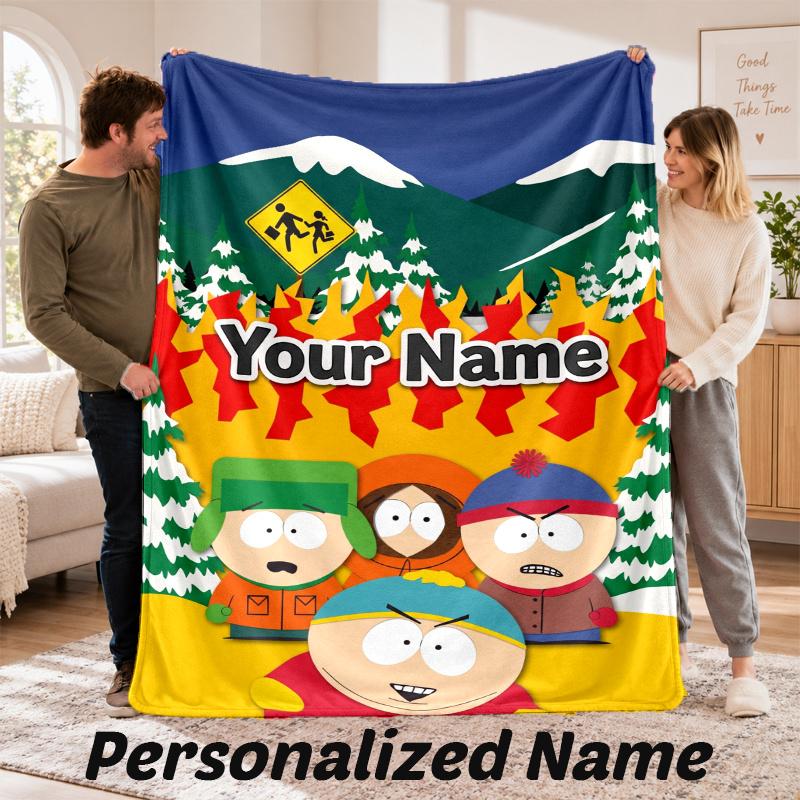 Custom Name South Park Flannel Throw Blanket Personalized Text Soft Blanket Bed Sofa Gift