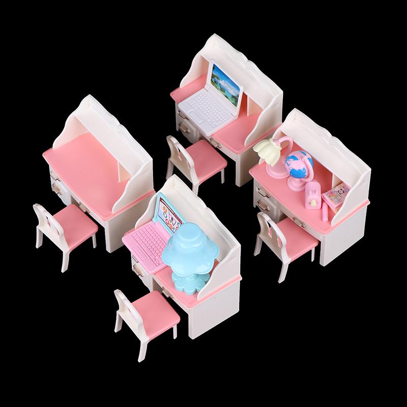 Doll Play Dollhouse Furniture Desk+Lamp+Laptop+Chair Accessories For 1/6 Doll
