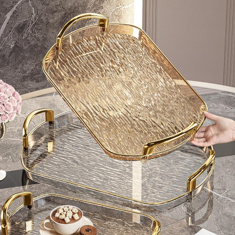 Clear Plastic Serving Tray PET Material with Handles Versatile Dining Tea Serving Platter for Home Restaurant Cafe Decorate