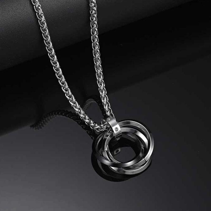 

Стильное ожерелье с тремя кольцами из титановой стали для мужчин и женщин — аксессуар в виде цепочки для свитера в стиле хип-хоп черный белый