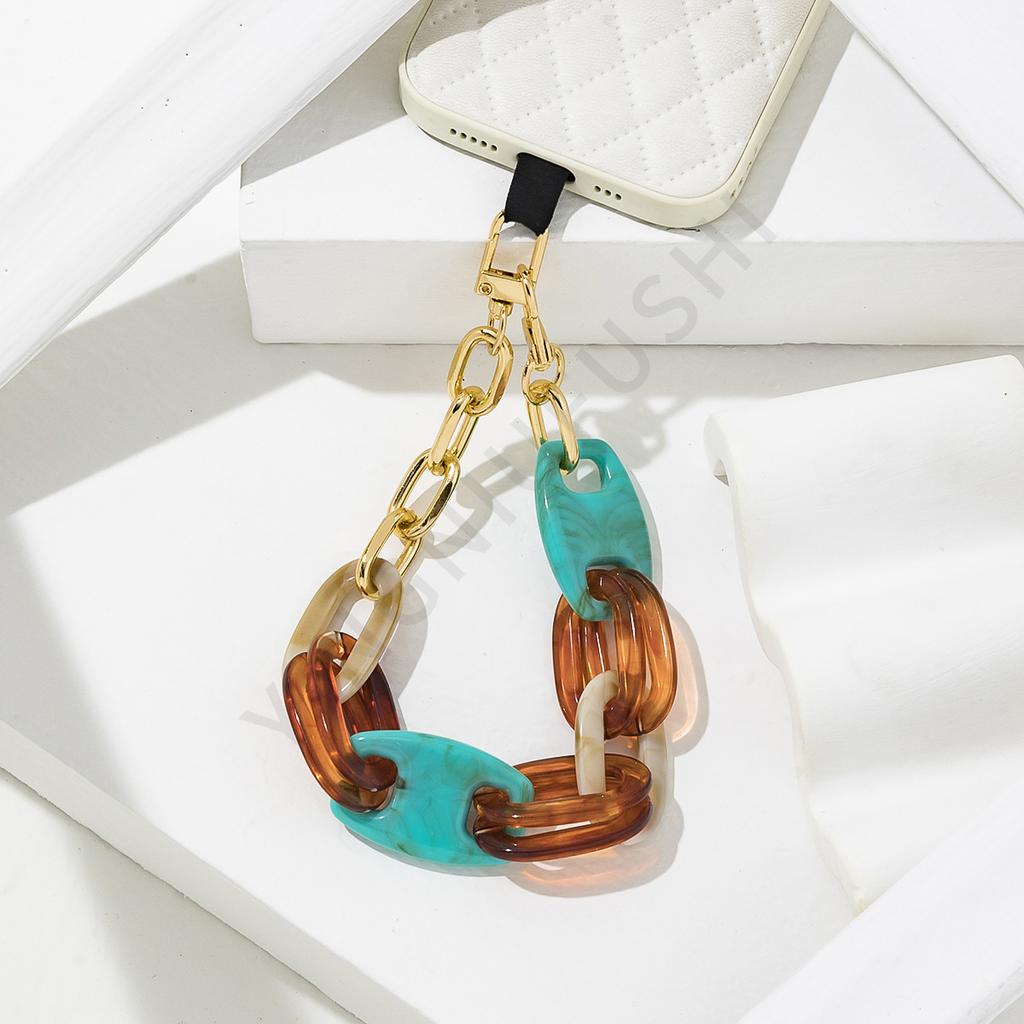 Retro acrylic mixed gold thick chain trendy versatile mobile phone lanyard style simple exquisite fashion mobile phone lanyard