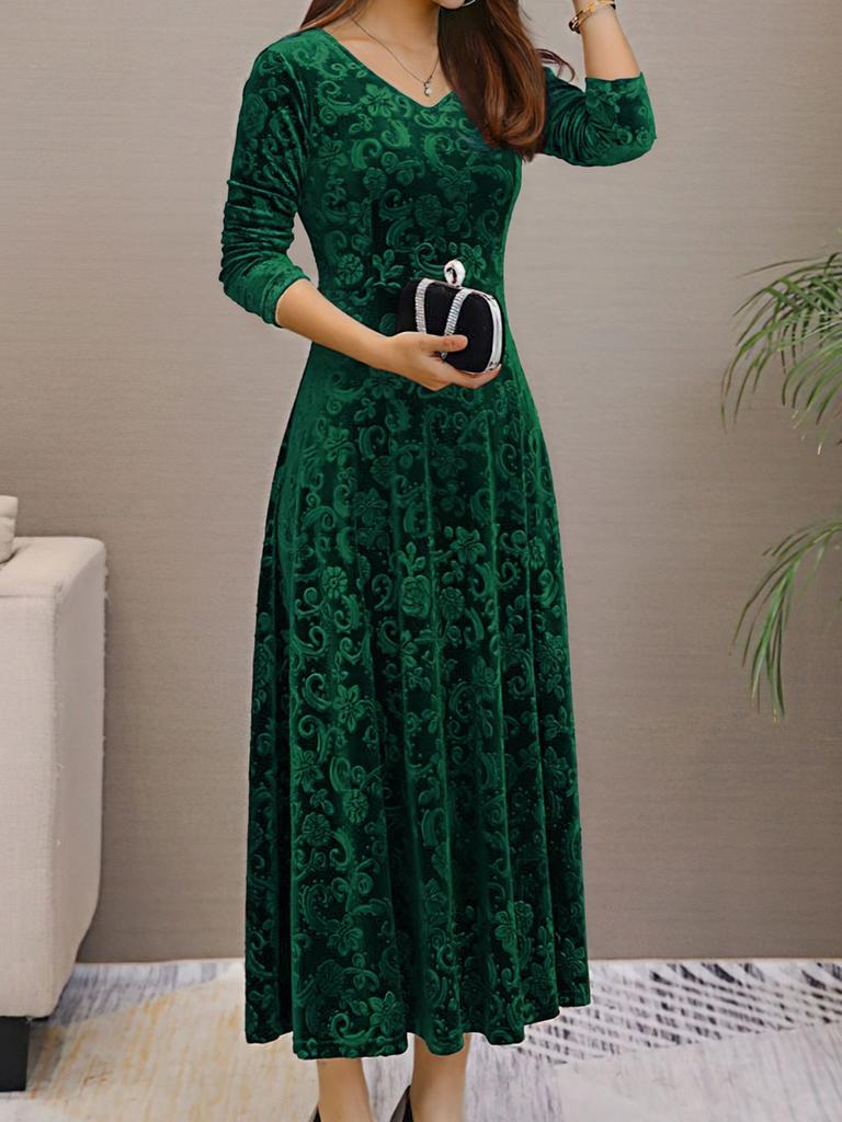 Spring Autumn New Style Elegant High-End Evening Gown Velvet Midi Dress for Women