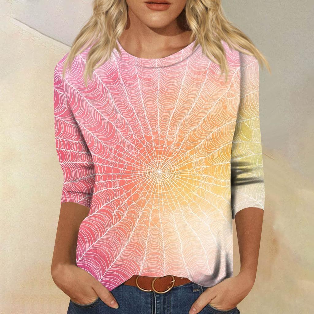 Women's Fashion Casual Round Neck 3/4 Sleeve Loose Printed T-Shirt Ladies Top