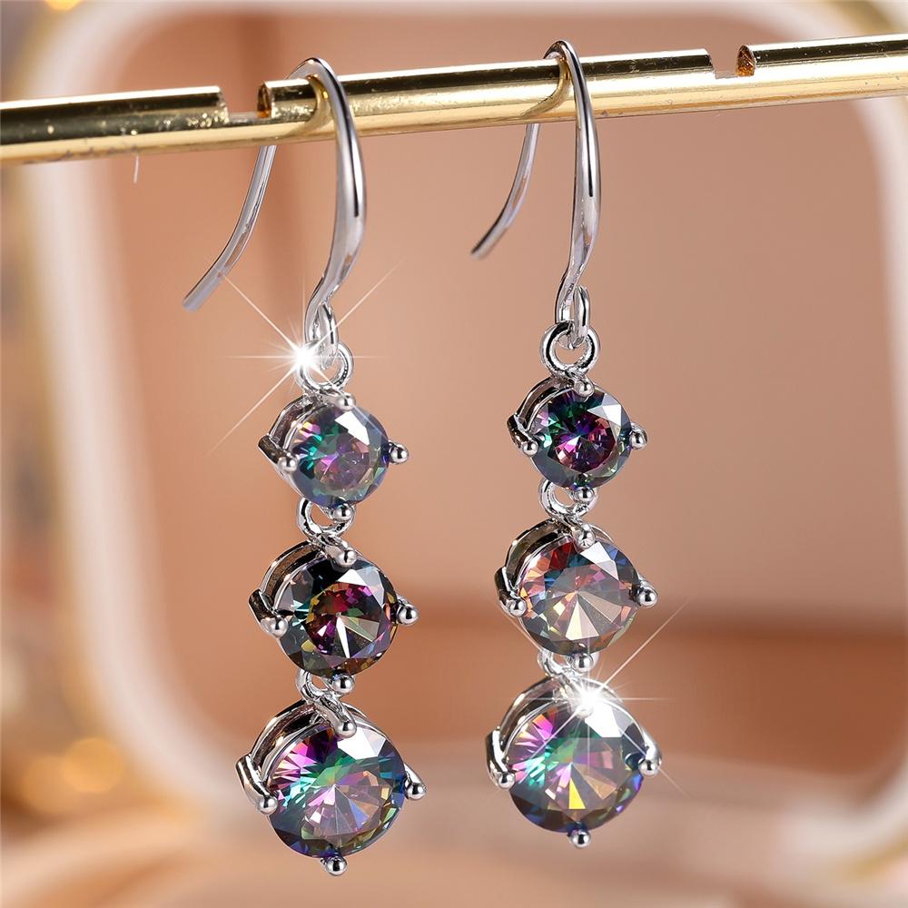 Шарм Женские Радужные Кристальные Камни Милые Серьги-капли Серебристого Цвета Милые Модные Свадебные Для Женщин