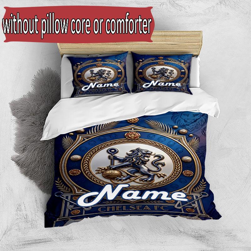 3pcs Duvet Cover Set (1*Duvet Cover + 2*Pillowcase, Without Core), Custom Name Chelsea Football Club Pattern Bedding Set, Home Bedroom Decor Gift
