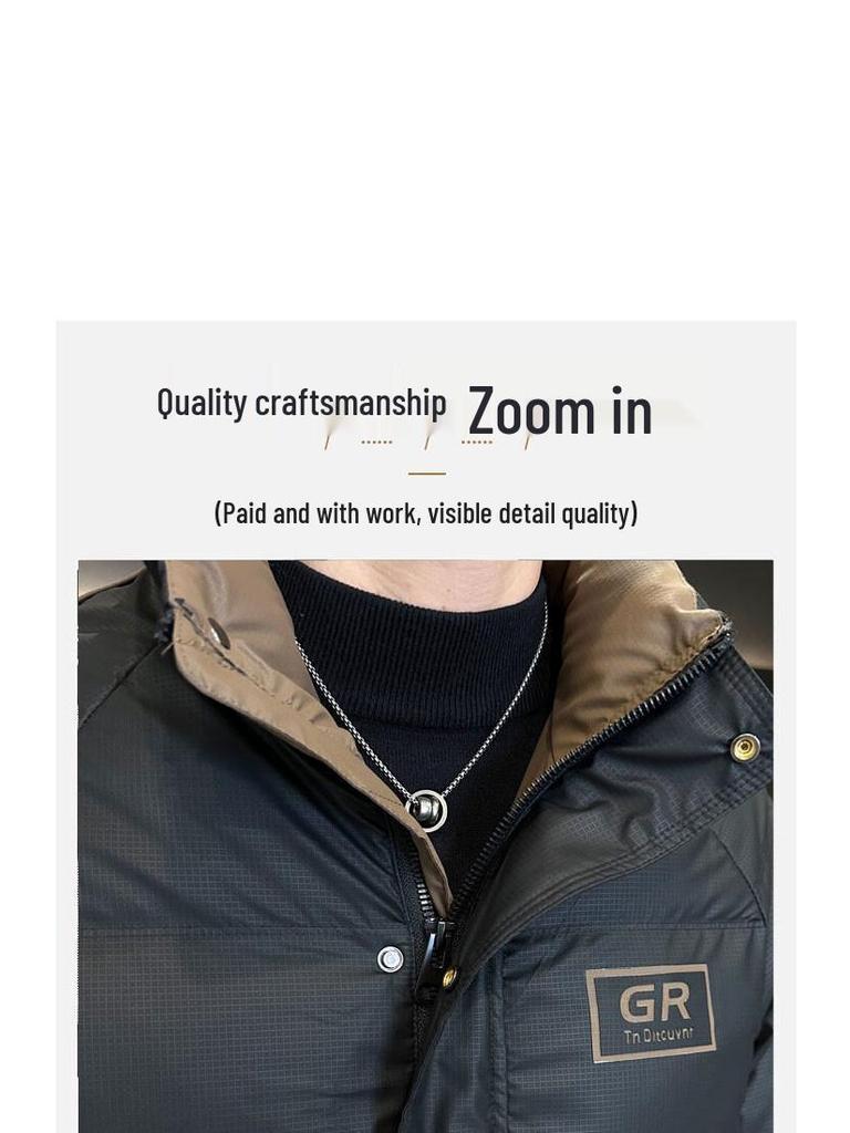 Men's Off-White/Black Stand Collar Down Jacket 88313