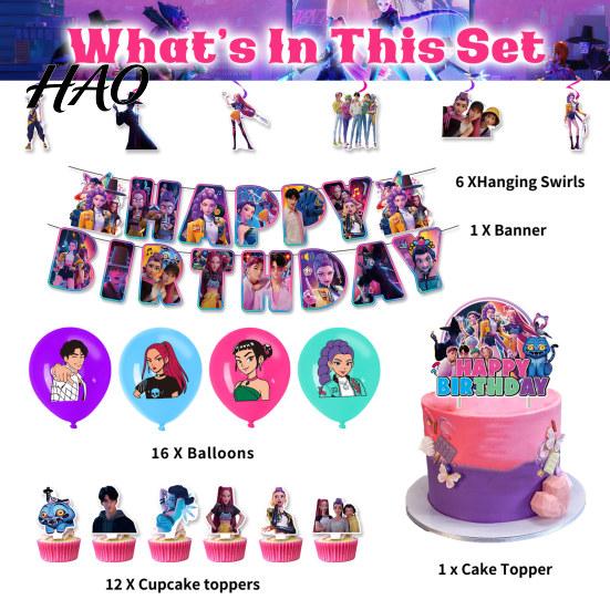 Affordable Birthday Party Decorations Demon Hunters Set Anime Theme Happy Themed Supplies with Banner Cake Toppers Backdrop for Kids Fans High-quality