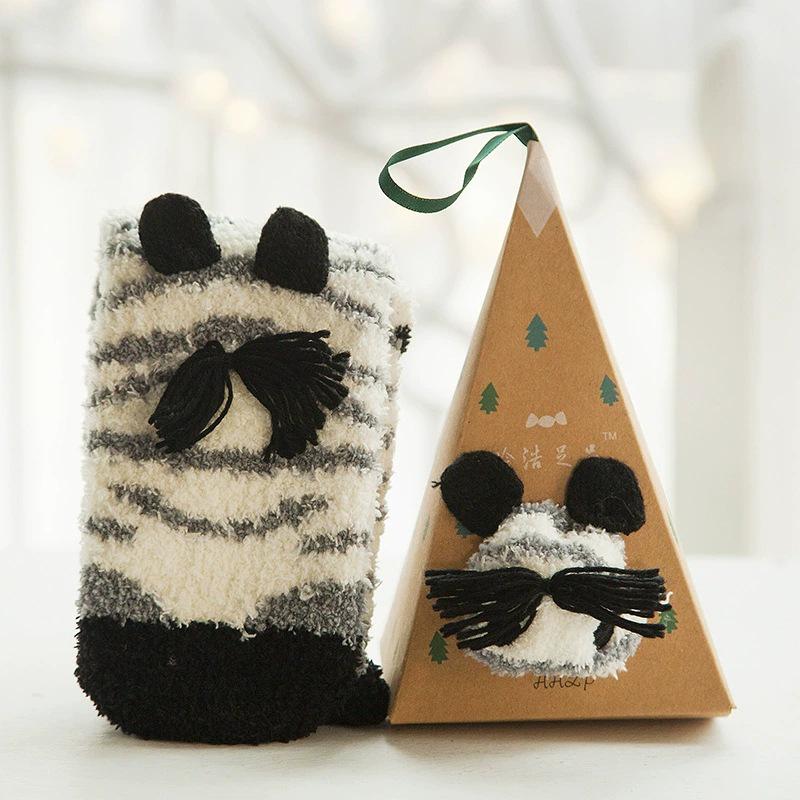 Japanese Christmas Cartoon Socks: Cozy Coral Fleece with 3D Embroidery for Women