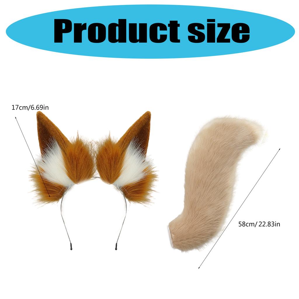 Plush Cats Ears Hairband Furry Tail for CoserAnime Fans and Role Play Enthusiasts Photo Props