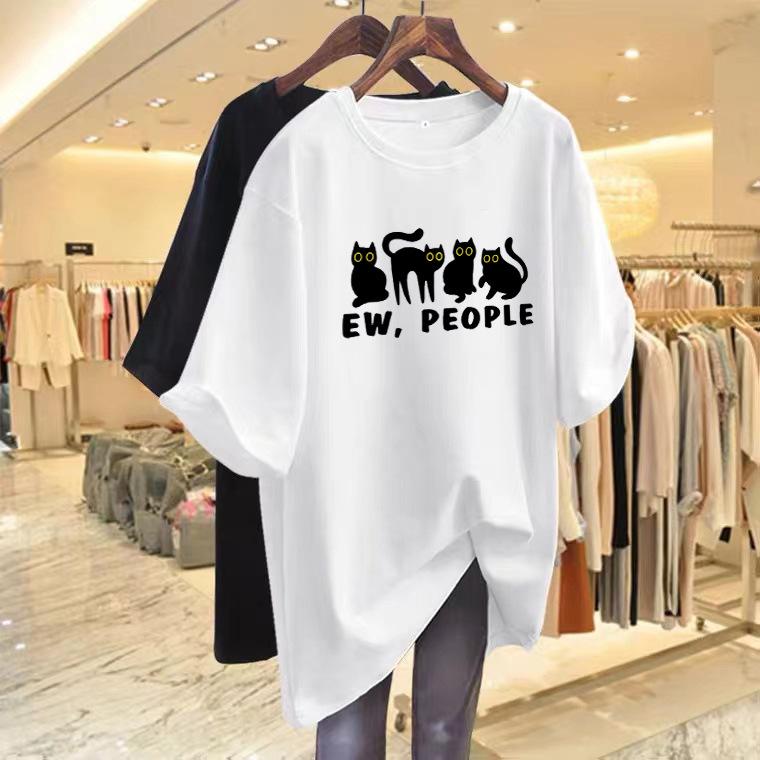 

Pure cotton large version short-sleeved t-shirt women s 2025 new summer loose medium and long casual t-shirt half-sleeved large size top S белый