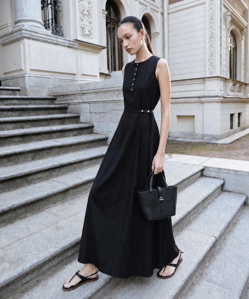 ARTID Button Sleeveless Flare Dress_Black