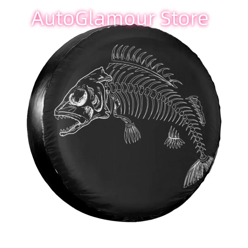 Hand Drawn Fishbone Fisher Spare Tire Cover Case for Jeep Mitsubishi Pajero Car Wheel Protectors Accessories 14" 15" 16" 17 Inch