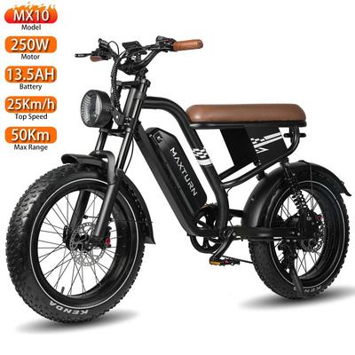 Bicicleta Eléctrica Maxturn Mx10 20" Rueda Ancha Motor 250W Frenos de Disco Dobles 48V 13.5Ah Doble Suspensión Bicicleta Eléctrica para Adultos Carga Máxima 150Kg