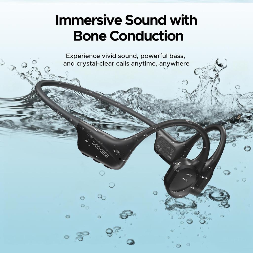 Doogee Auriculares de Conducción Ósea, Impermeables IP68, 7H de Duración de Batería, Auriculares Deportivos de Doble Modo para Nadar, Correr, Ciclismo