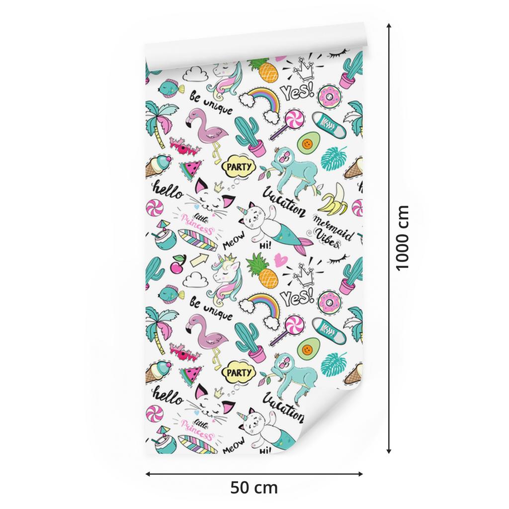 Colorful Unicorns and Friends Wallpaper for Living Room and Bedroom 50x1000