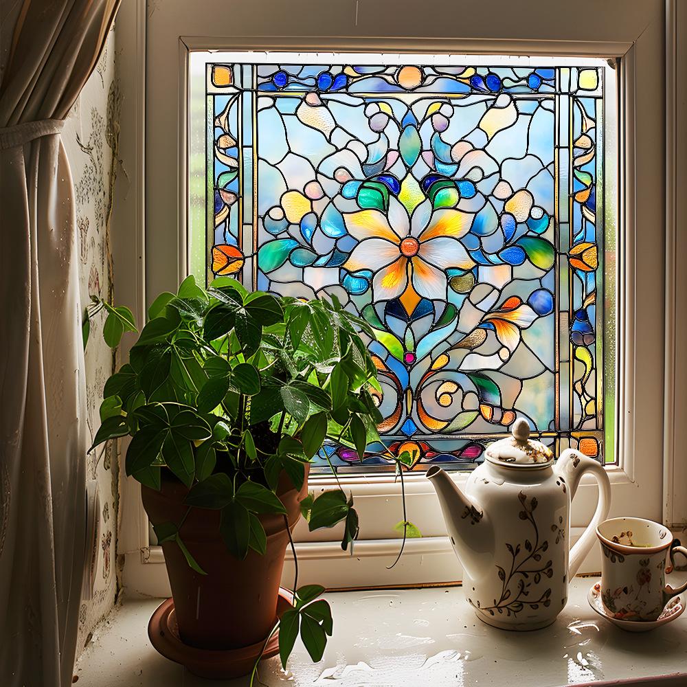 Double-sided Colored Retro-patterned Balcony Glass Window Beautification and Decoration Electrostatic Window Stickers