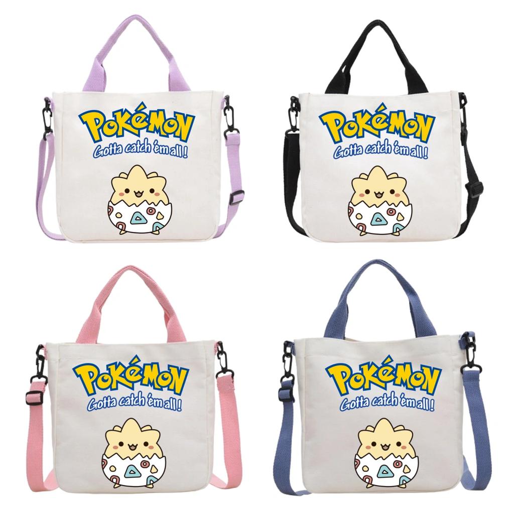 Pokemon Canvas Crossbody Bag Pikachu Cartoon Pattern Print Handbag Fashion Portable Large Capacity Travel Shopping Storage Kid Friendly Entertaining