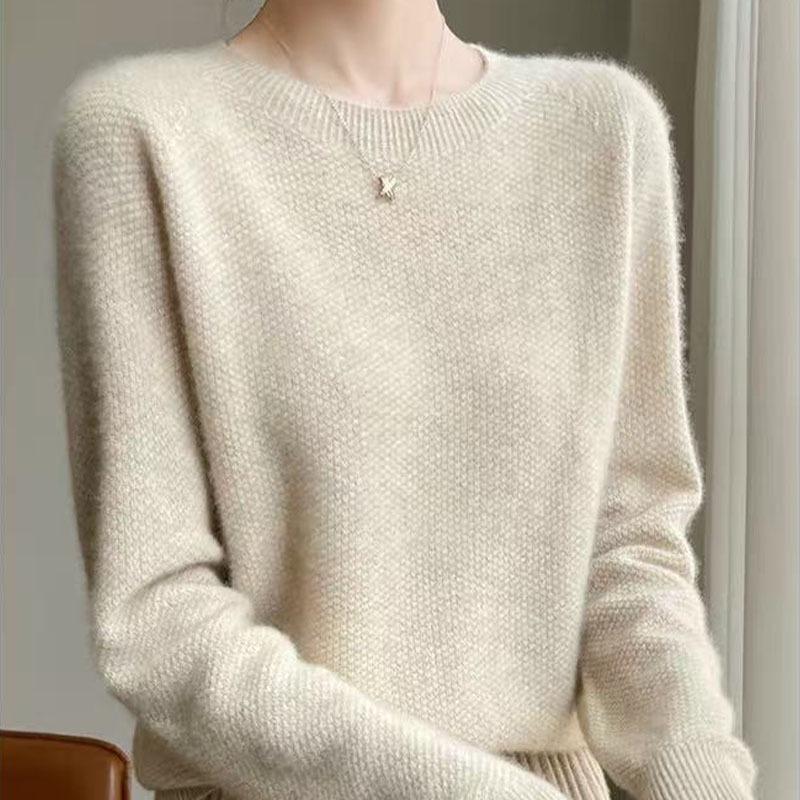 Women's Soft Fluffy Wool Round Neck Sweater - Casual Style for Autumn & Winter 2025