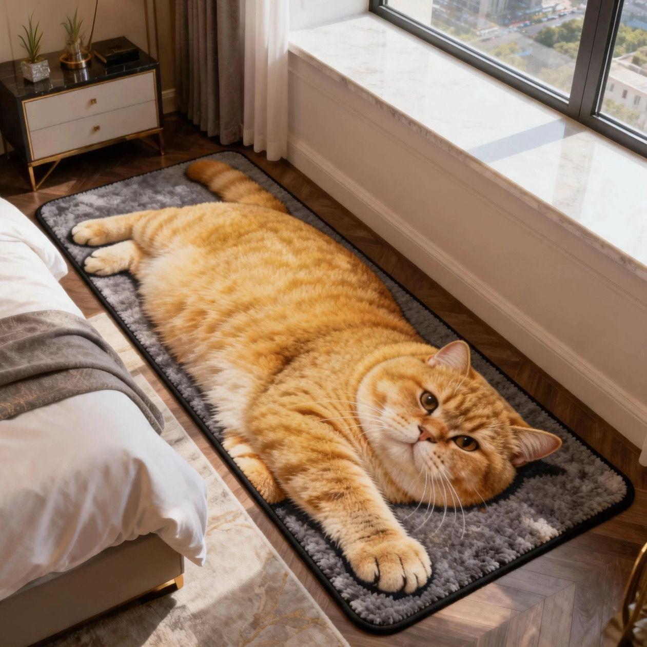 3D Süße Katze Kunstkaschmir Teppich - Weicher, Hautfreundlicher Nachttischläufer für Zuhause & Schlafzimmer Kälteschutz 50x120cm Extra Thick Faux Cashmere