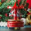 Charming Carousel Music BoxFestive Red/Golden with 3D Horses, Ideal for Holiday Decor  Gifts, Battery Free, Perfect for Living Room Display