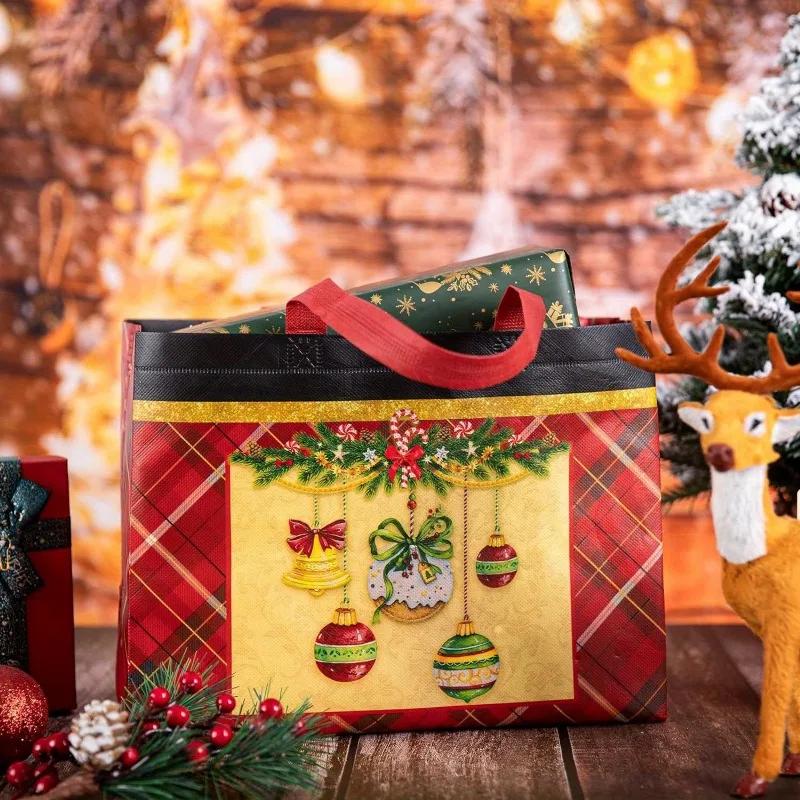 Reusable Plaid Christmas Easter Gift Handbags Non-Woven Handbag Women Folds Large Capacity Tote Shopping Storage Organizer Bags