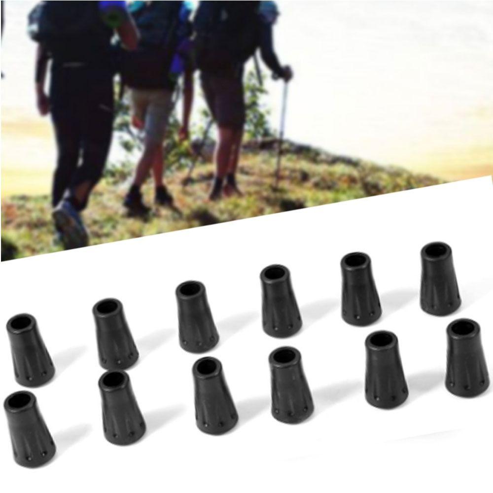 12 Pcs Plastic Trekking Pole Tips Protectors Shock Absorption Black Long Head Rod Cap Protector Walking Cane Tips Protectors