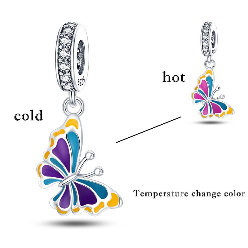 925 Silver Charms Beads Temperature Change Color Elephant Chameleon Butterfly Charms Fine DIY Jewelry Gifts