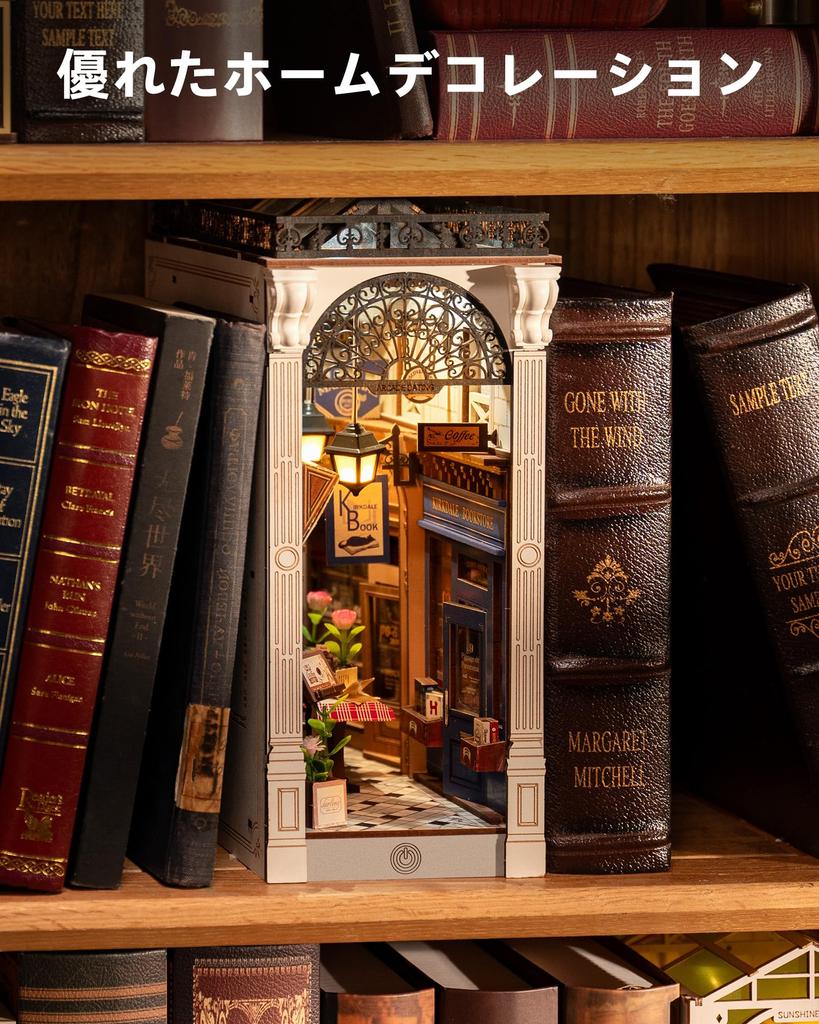 ROBOTIME Book Nook DIY 3D Puzzle Wooden Handmade Miniature Dollhouse Kit with Book Assembled Bookshelf LED Switching Miniature Mini Can Be Assembled