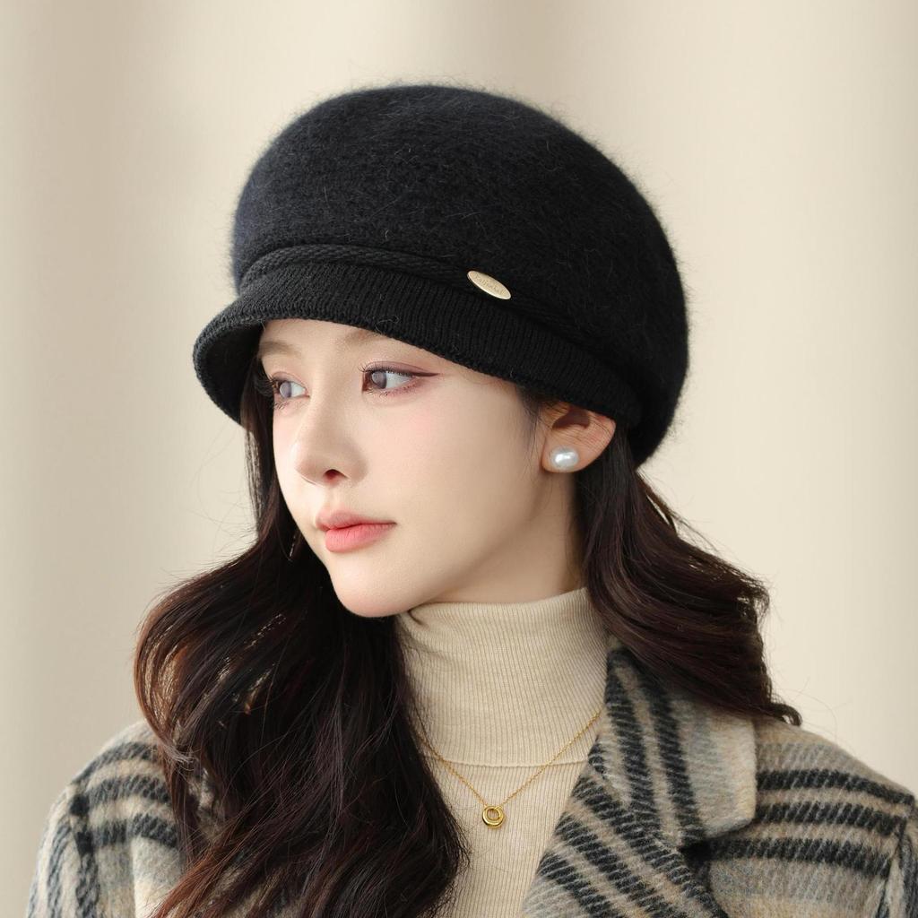 New Middle aged and Elderly Ladies Rabbit Fur Knitted Basin Hat Autumn and Winter Outdoor Cycling Warm Woolen Hat for The Elderly