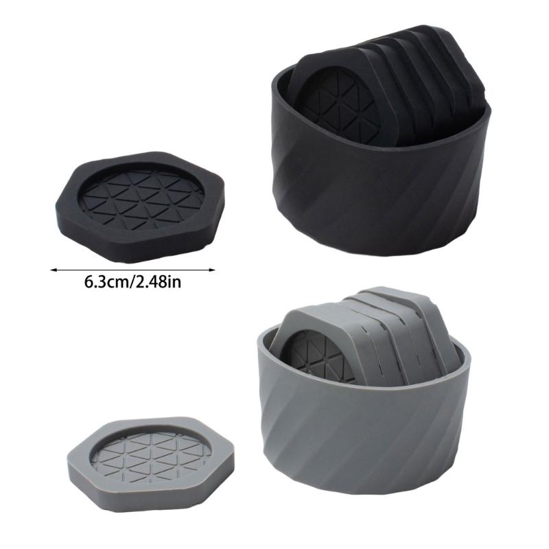 Reusable Heat Resistant Coaster Hexagonal Shape Antislip Design Drink Cup Mats Includes Compacts Holder For Kitchen Desk