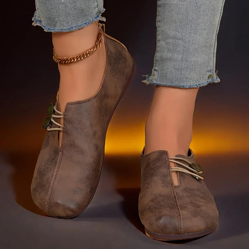 Модные Удобные Туфли-балетки с мягкой подошвой и круглым носком для женщин - Украшены пряжкой, Однотонные, Повседневные, Дышащие, Легко надеваются 36
