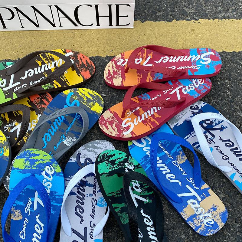 New graffiti flip-flops men's summer fashion outer wear men's foot pins non-slip slippers trendy beach sandals