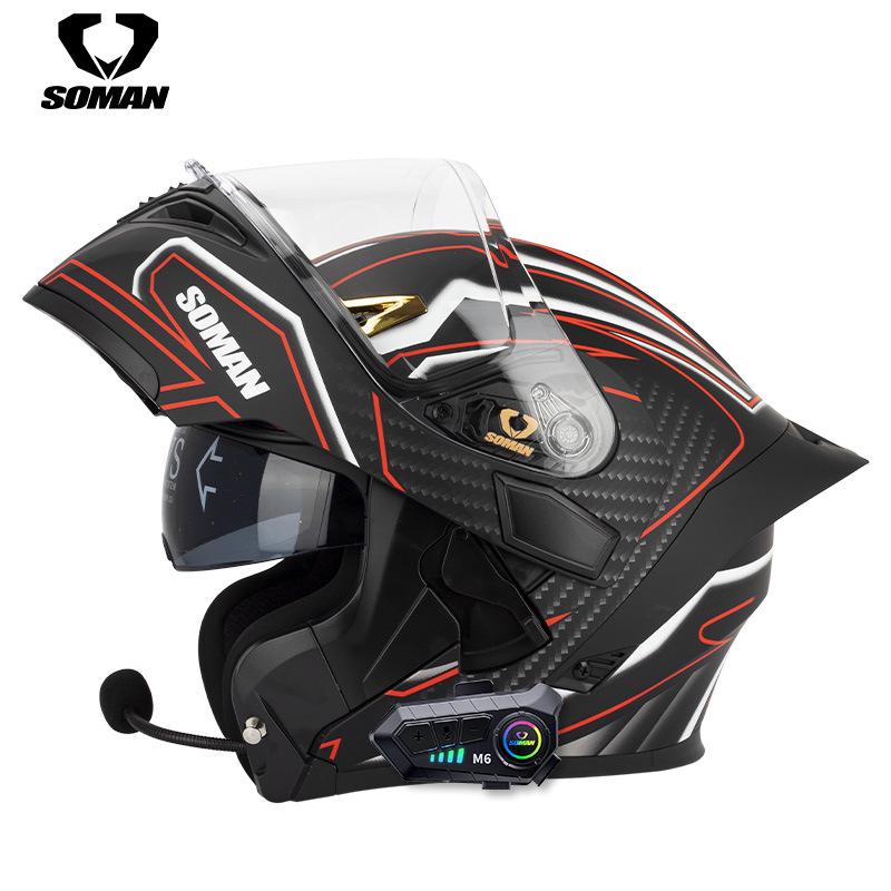 Casco de motocicleta abatible con Bluetooth y doble lente 3C Dot con auriculares M6 para todas las estaciones