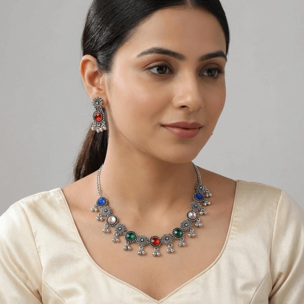Rhinestone Tassel Jewelry Set Pendant Women Jewelry Set Vintage Necklace Earrings Set  Gifts