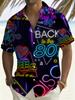 Retro Neon Stil Hawaiianisches Hemd Herren 80er Trendiger Druck Kurzarm Urlaubs Oberteil, Buntes Geometrisches Muster Design, Übergröße